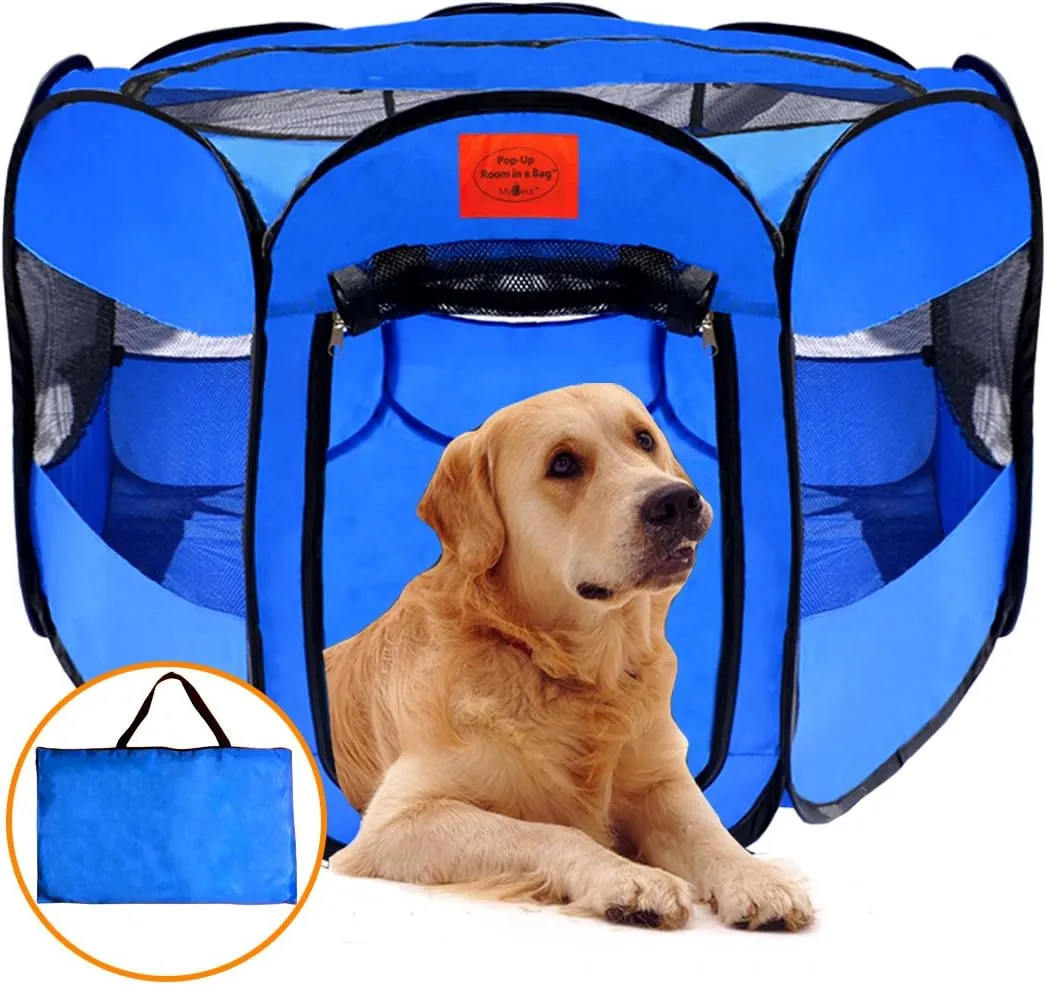 Pop Up Pet Exercise Play Pen Tent Portable Kennel with Weather Resistant Oxford Material, 8 Windows and Removable Zipper Top for Puppies Dogs Kittens Cats Rabbits   More! Includes Bag
