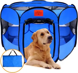 Pop Up Pet Exercise Play Pen Tent Portable Kennel with Weather Resistant Oxford Material, 8 Windows and Removable Zipper Top for Puppies Dogs Kittens Cats Rabbits   More! Includes Bag