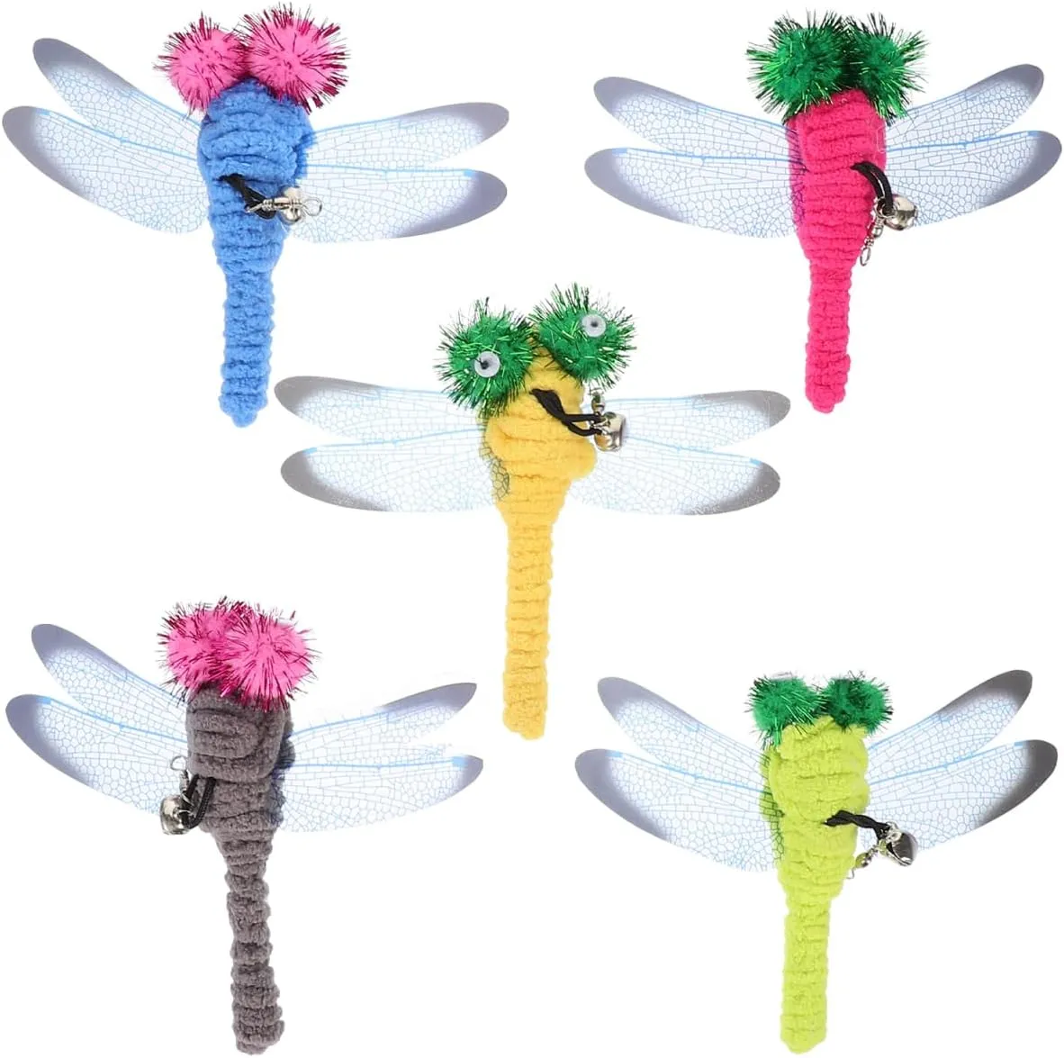 POPETPOP 5 Pcs Cat Scratching Toy Bulk Toys Dragonfly Cat Replacement Cat Worm Toy Cat Wand Attachments Cat Worms and Dragonfly Refill Dragonfly Cat Toy Wand Da Bird Cat Toys Catch Kitten