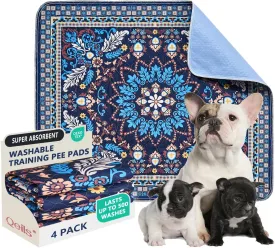 Qeils Washable Pee Pads, Reusable Puppy Pads 4 Pack 30"x34" Super Absorbent Leakproof Dog Training Pads, Non-Slip Wee Wee Pads for Crate, Floor, Potty Pads Feeding Mat Dog Pee