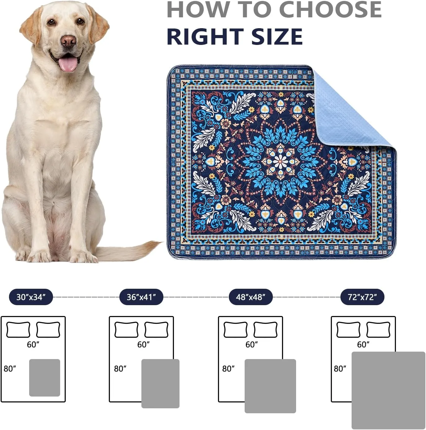 Qeils Washable Pee Pads, Reusable Puppy Pads 4 Pack 30"x34" Super Absorbent Leakproof Dog Training Pads, Non-Slip Wee Wee Pads for Crate, Floor, Potty Pads Feeding Mat Dog Pee