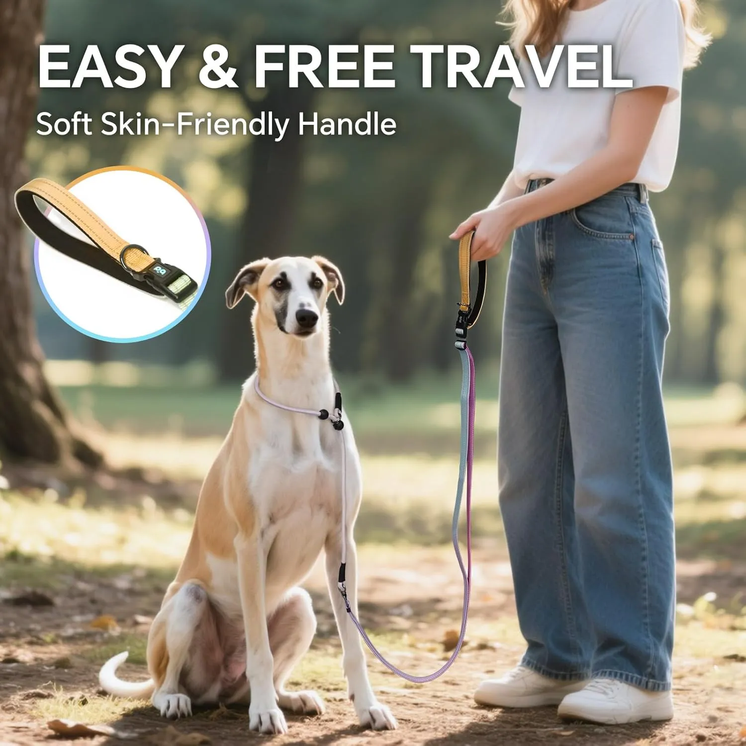 QQPETS Adjustable Slip Lead Dog Leash, Hands Free Waist Leash for Dog Walking, Reflective Training Lead with 360 Swivel Anti-Tangle, 4-7 ft Length for All Breeds