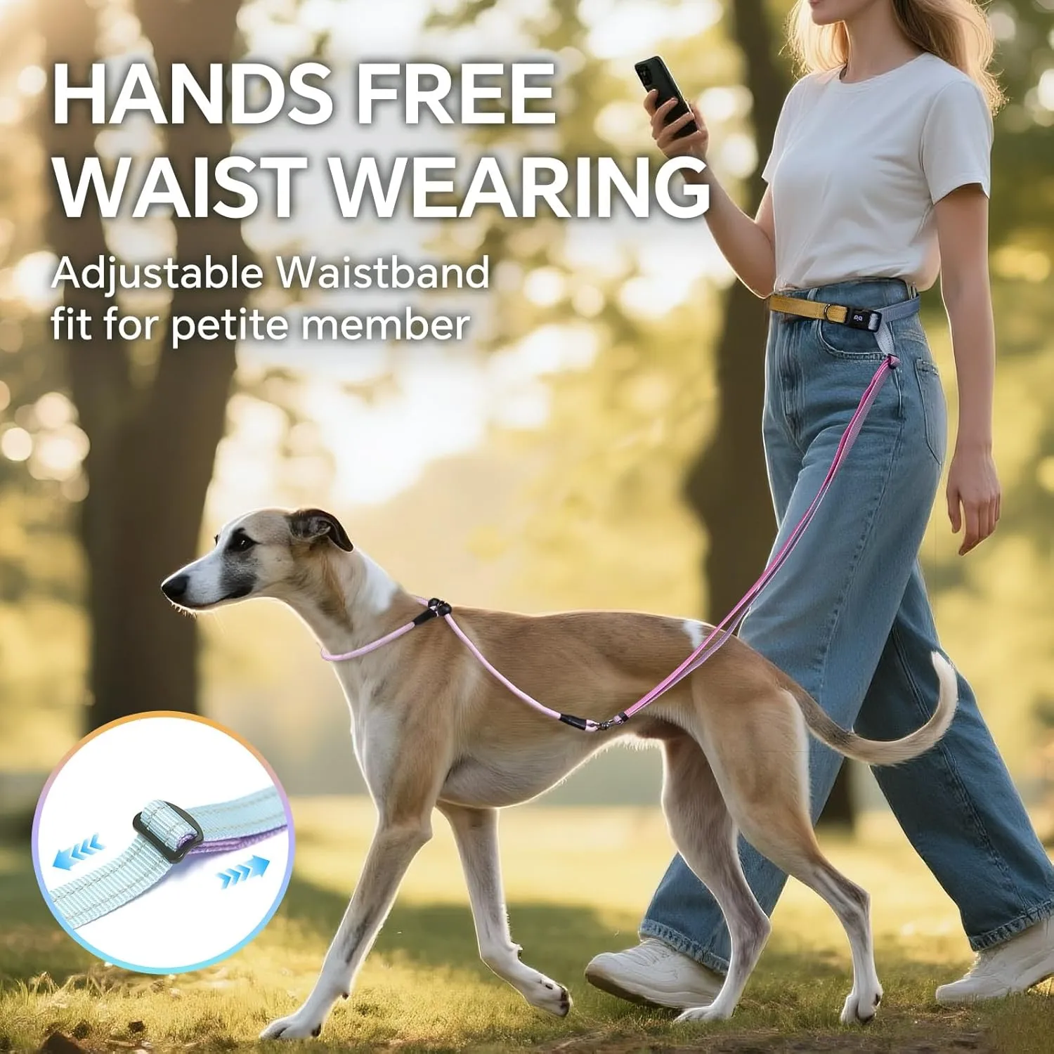 QQPETS Adjustable Slip Lead Dog Leash, Hands Free Waist Leash for Dog Walking, Reflective Training Lead with 360 Swivel Anti-Tangle, 4-7 ft Length for All Breeds