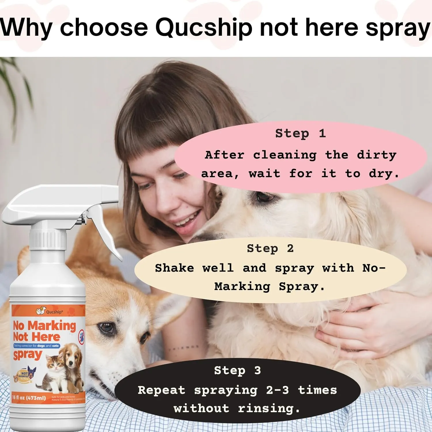 Qucship Keep Your Home Organized with Not Here Dog Spray, Tackling Pets Peeing Outside The Wrong Way (16 Oz)