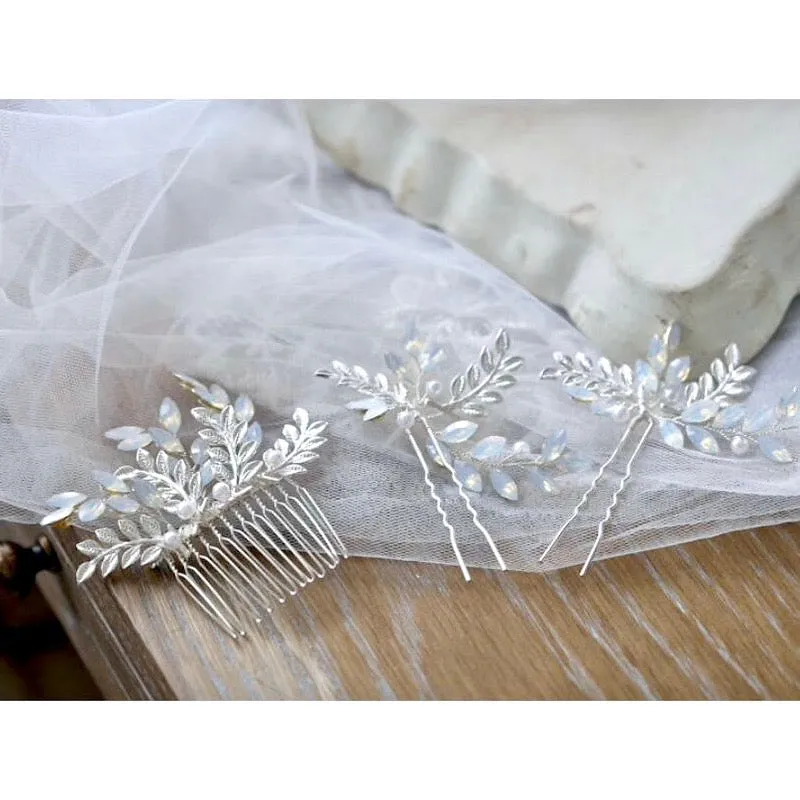 "Opaline" - Swarovski Opal Bridal Hair Comb and Pin Set