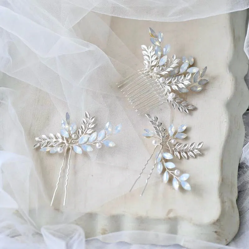 "Opaline" - Swarovski Opal Bridal Hair Comb and Pin Set