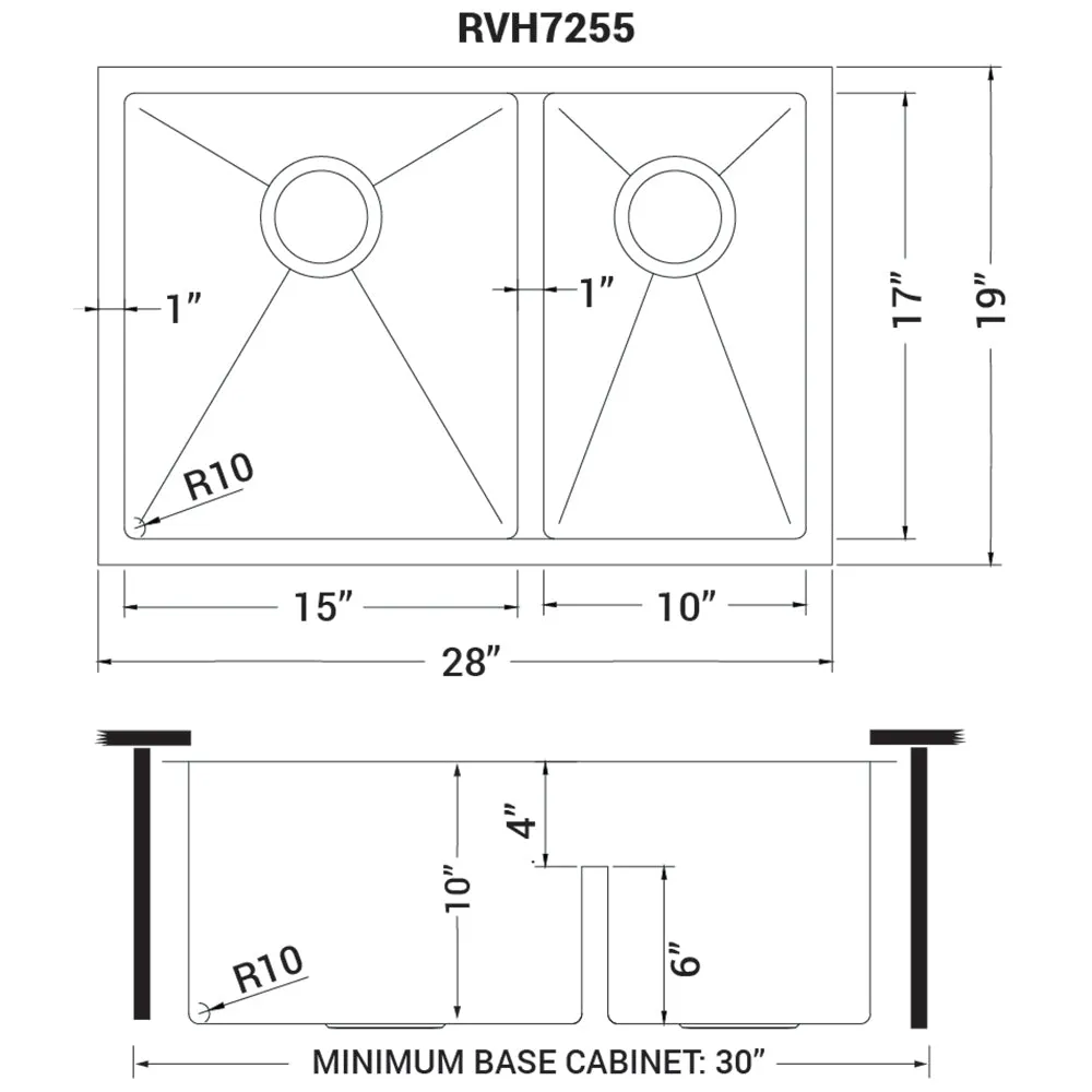 Ruvati 28-inch Low-Divide Undermount Tight Radius 60/40 Double Bowl 16 Gauge Stainless Steel Kitchen Sink - RVH7255