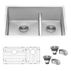 Ruvati 28-inch Low-Divide Undermount Tight Radius 60/40 Double Bowl 16 Gauge Stainless Steel Kitchen Sink - RVH7255