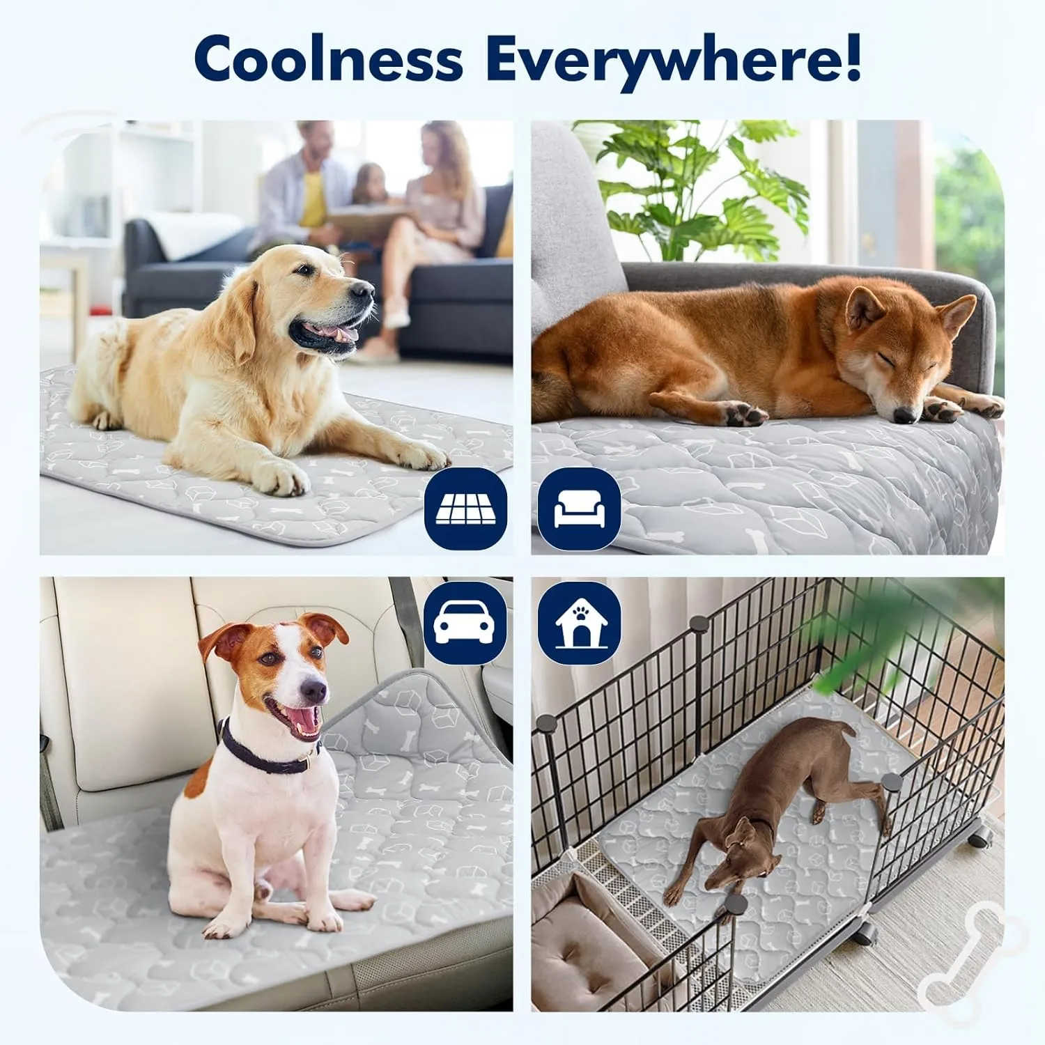 Rywell Dog Cooling Mat 2.0, Elegant Grey, 44 * 32 Thickened Cooling Pad for Extra Large Dogs, Internal Waterproof & Endothermic Color-Changing Arc-Chill Cool Fiber(Q-Max>0.5) for Summer
