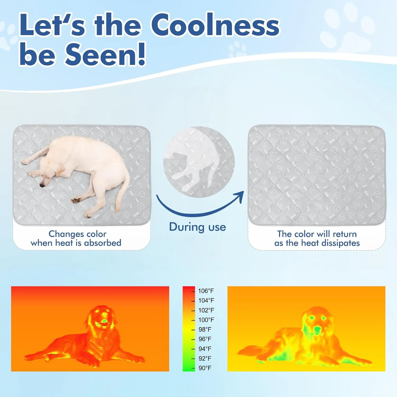 Rywell Dog Cooling Mat 2.0, Elegant Grey, 44 * 32 Thickened Cooling Pad for Extra Large Dogs, Internal Waterproof & Endothermic Color-Changing Arc-Chill Cool Fiber(Q-Max>0.5) for Summer