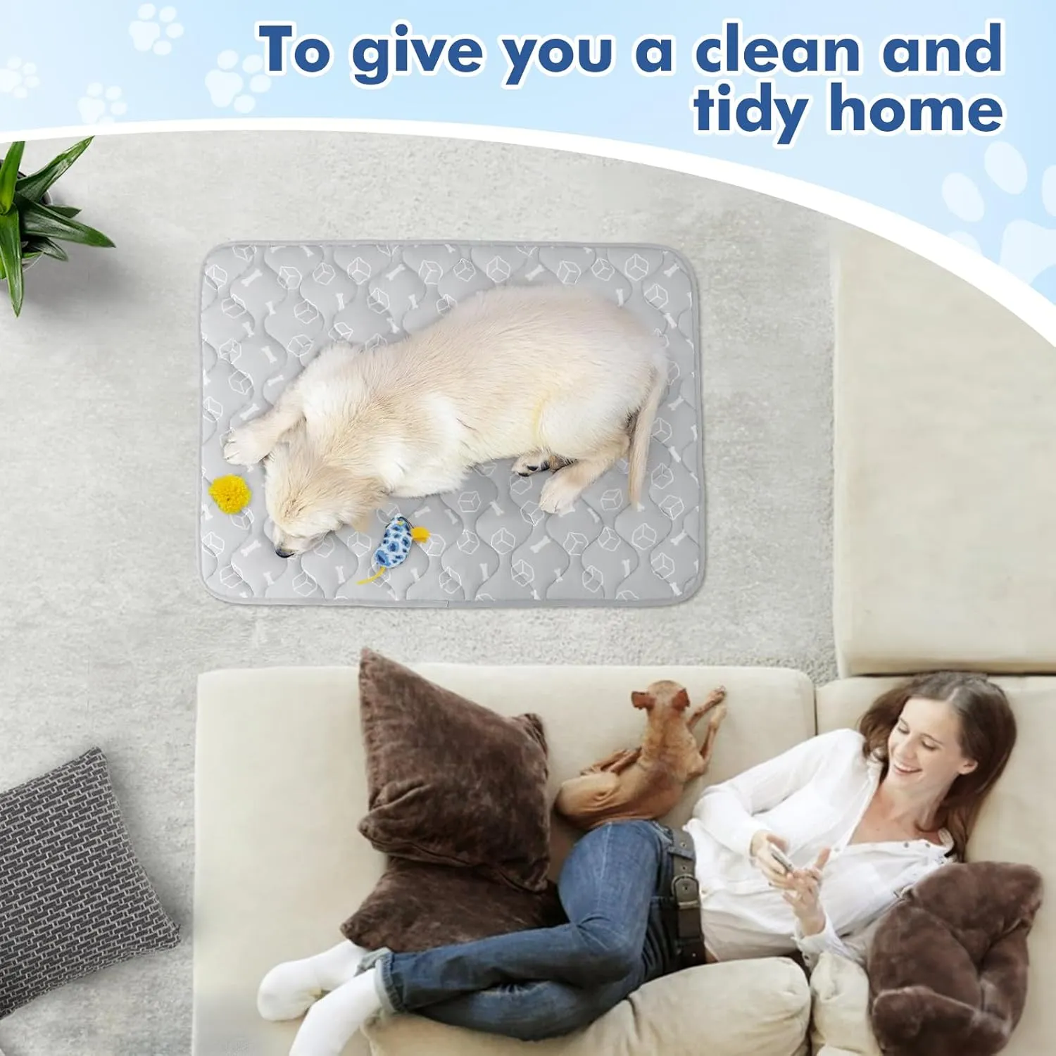 Rywell Dog Cooling Mat 2.0, Elegant Grey, 44 * 32 Thickened Cooling Pad for Extra Large Dogs, Internal Waterproof & Endothermic Color-Changing Arc-Chill Cool Fiber(Q-Max>0.5) for Summer