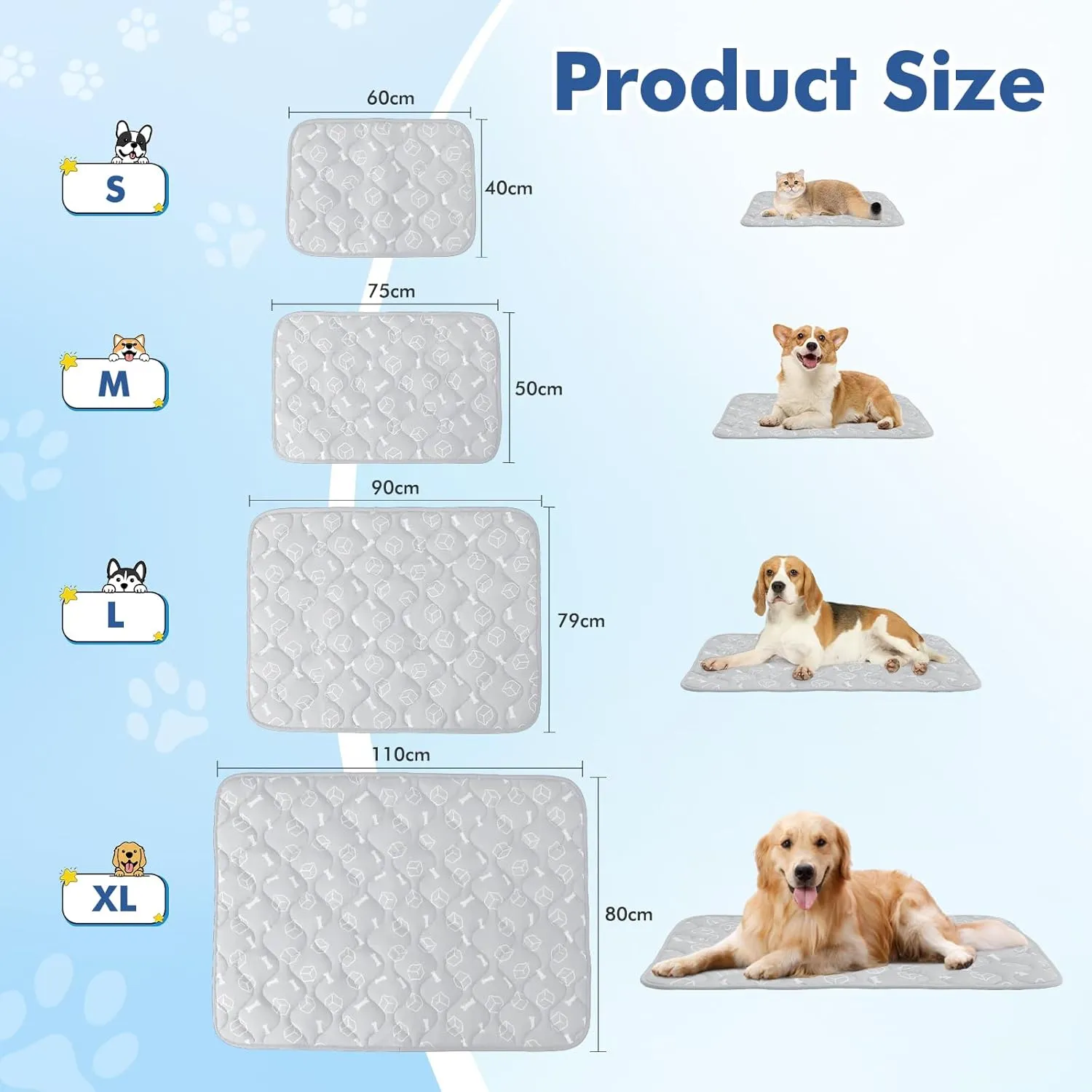 Rywell Dog Cooling Mat 2.0, Elegant Grey, 44 * 32 Thickened Cooling Pad for Extra Large Dogs, Internal Waterproof & Endothermic Color-Changing Arc-Chill Cool Fiber(Q-Max>0.5) for Summer