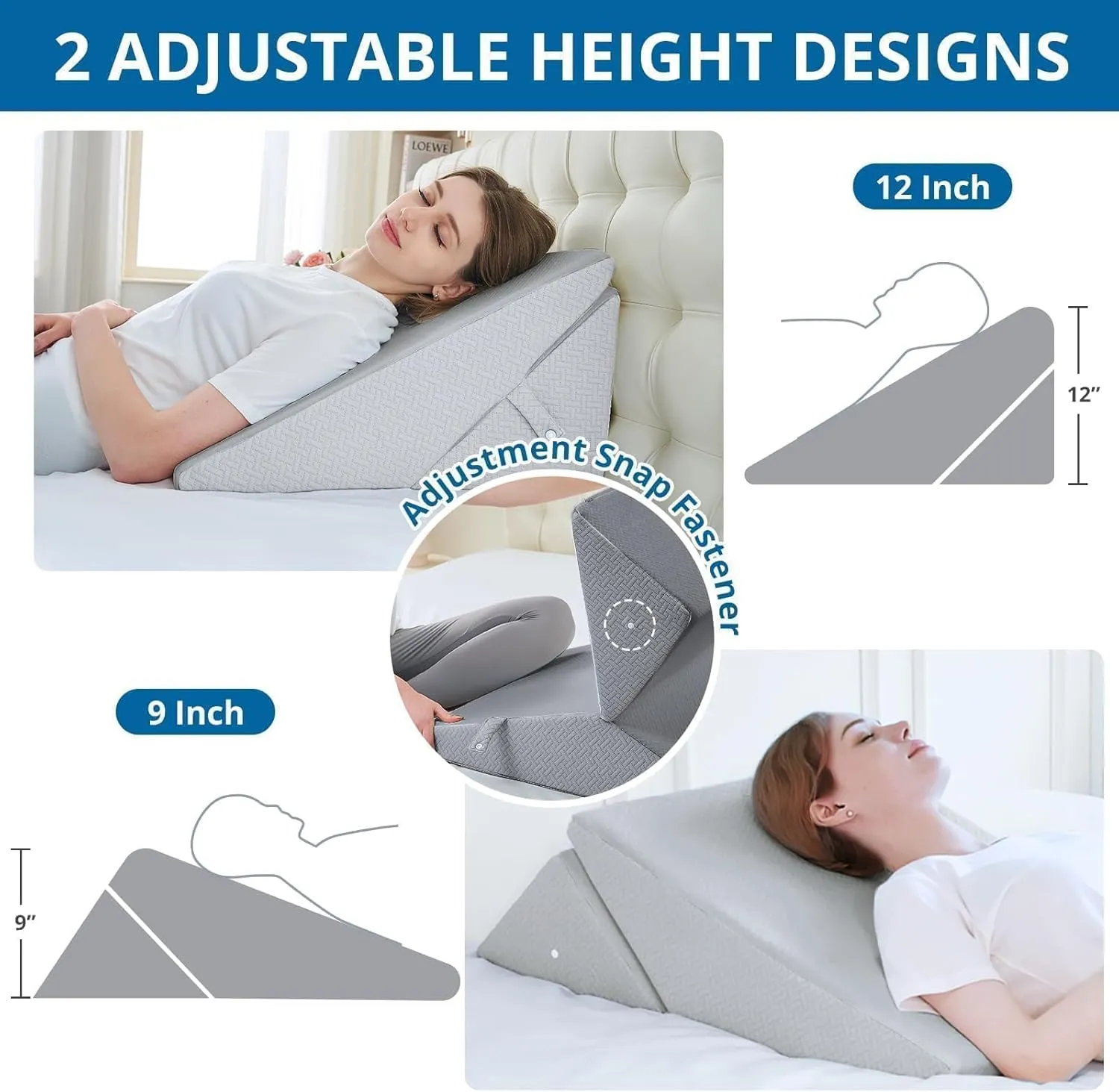 Sasttie Wedge Pillow Headboard, Adjustable Bed Wedge Pillow for After Surgery, Sleeping, Acid Reflux, Neck Pain, Back Pain, and Surgery Recovery, Light Grey