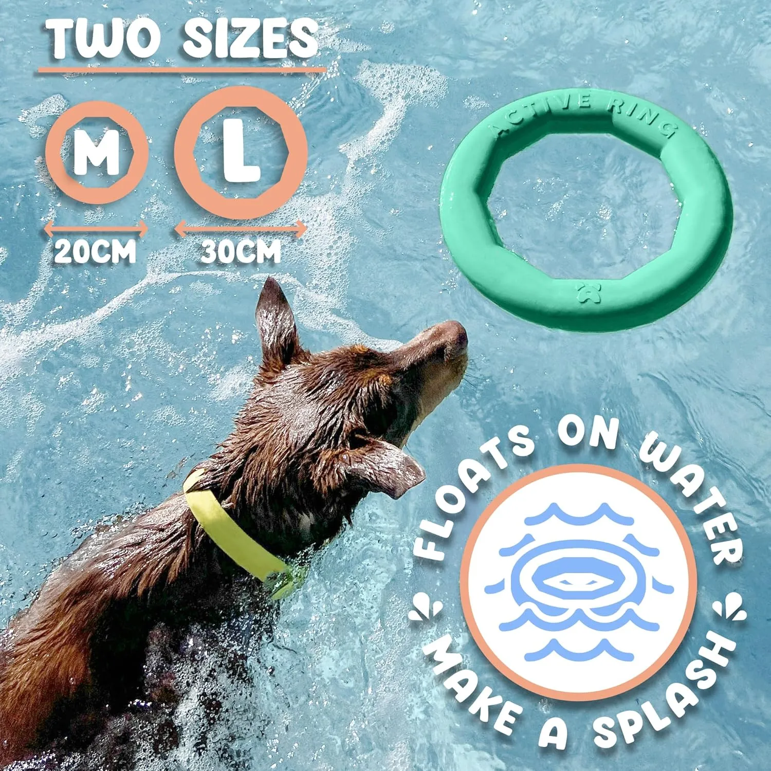 Set of 2 Active Dog Toy Rings - Floating Dog Rings for Outdoor Play, Training & Fetch - Durable Fetch Toy, Frisbee Alt, Outside Yard Toys for Large Breeds - Green