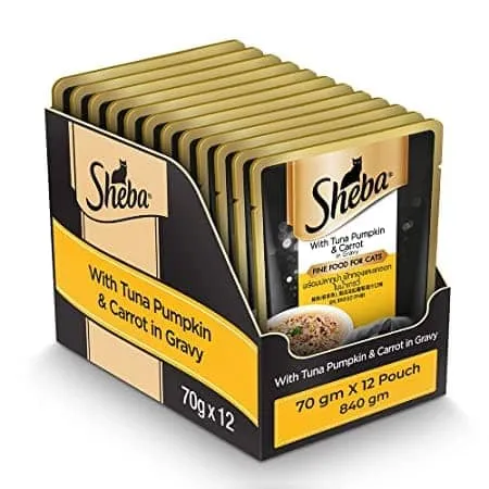Sheba Skipjack & Salmon and Tuna Pumpkin & Carrot In Gravy Rich Premium Adult Fine Cat Wet Food Combo