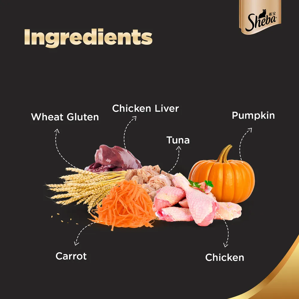 Sheba Skipjack & Salmon and Tuna Pumpkin & Carrot In Gravy Rich Premium Adult Fine Cat Wet Food Combo