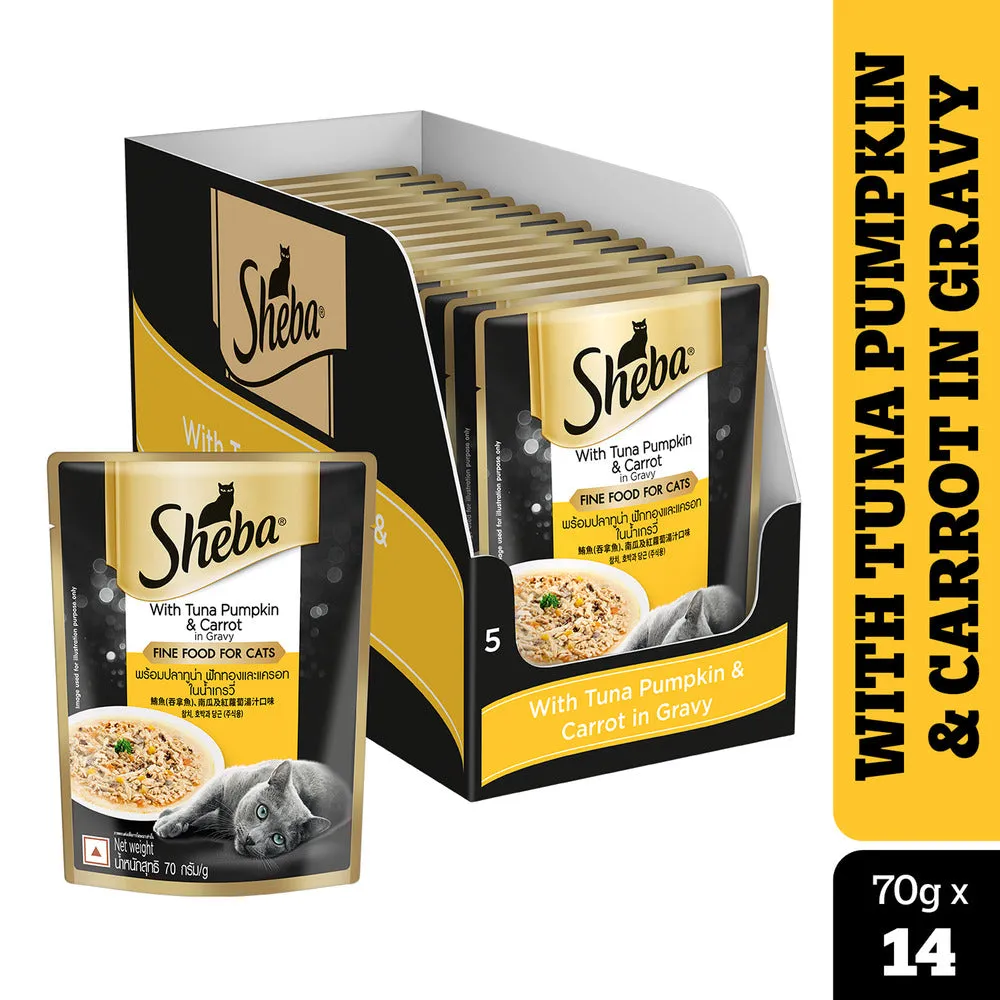 Sheba Skipjack & Salmon and Tuna Pumpkin & Carrot In Gravy Rich Premium Adult Fine Cat Wet Food Combo