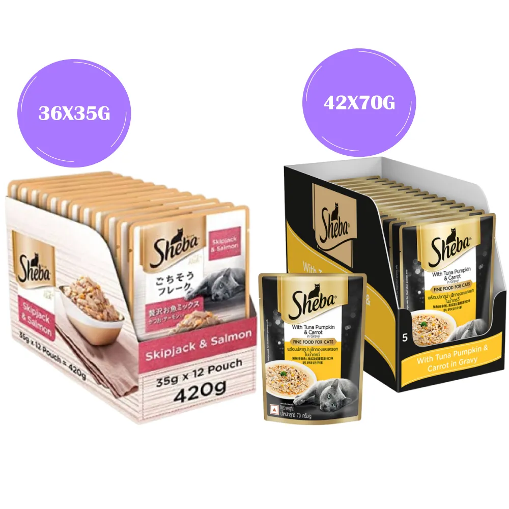 Sheba Skipjack & Salmon and Tuna Pumpkin & Carrot In Gravy Rich Premium Adult Fine Cat Wet Food Combo