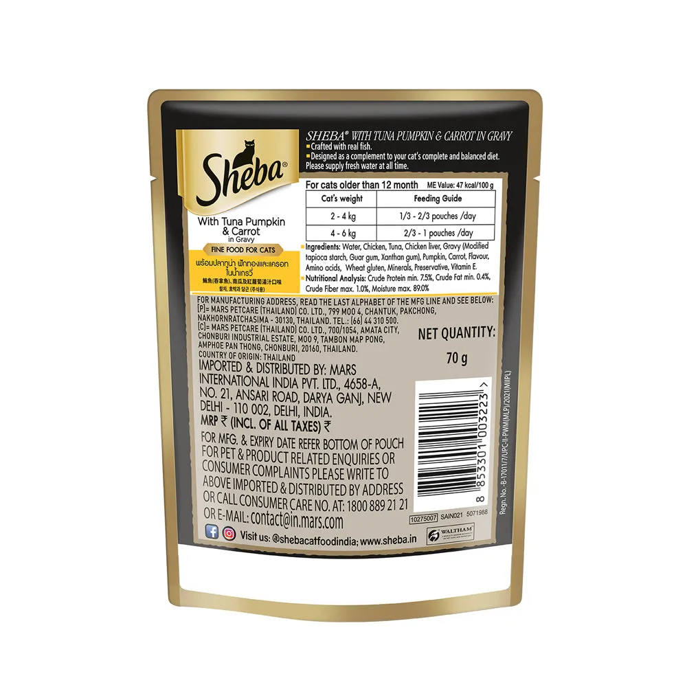 Sheba Skipjack & Salmon and Tuna Pumpkin & Carrot In Gravy Rich Premium Adult Fine Cat Wet Food Combo