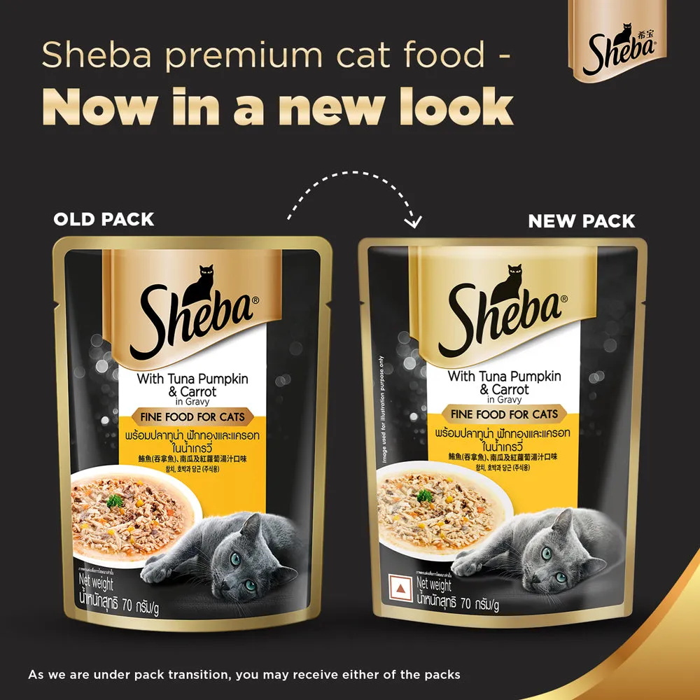 Sheba Skipjack & Salmon and Tuna Pumpkin & Carrot In Gravy Rich Premium Adult Fine Cat Wet Food Combo