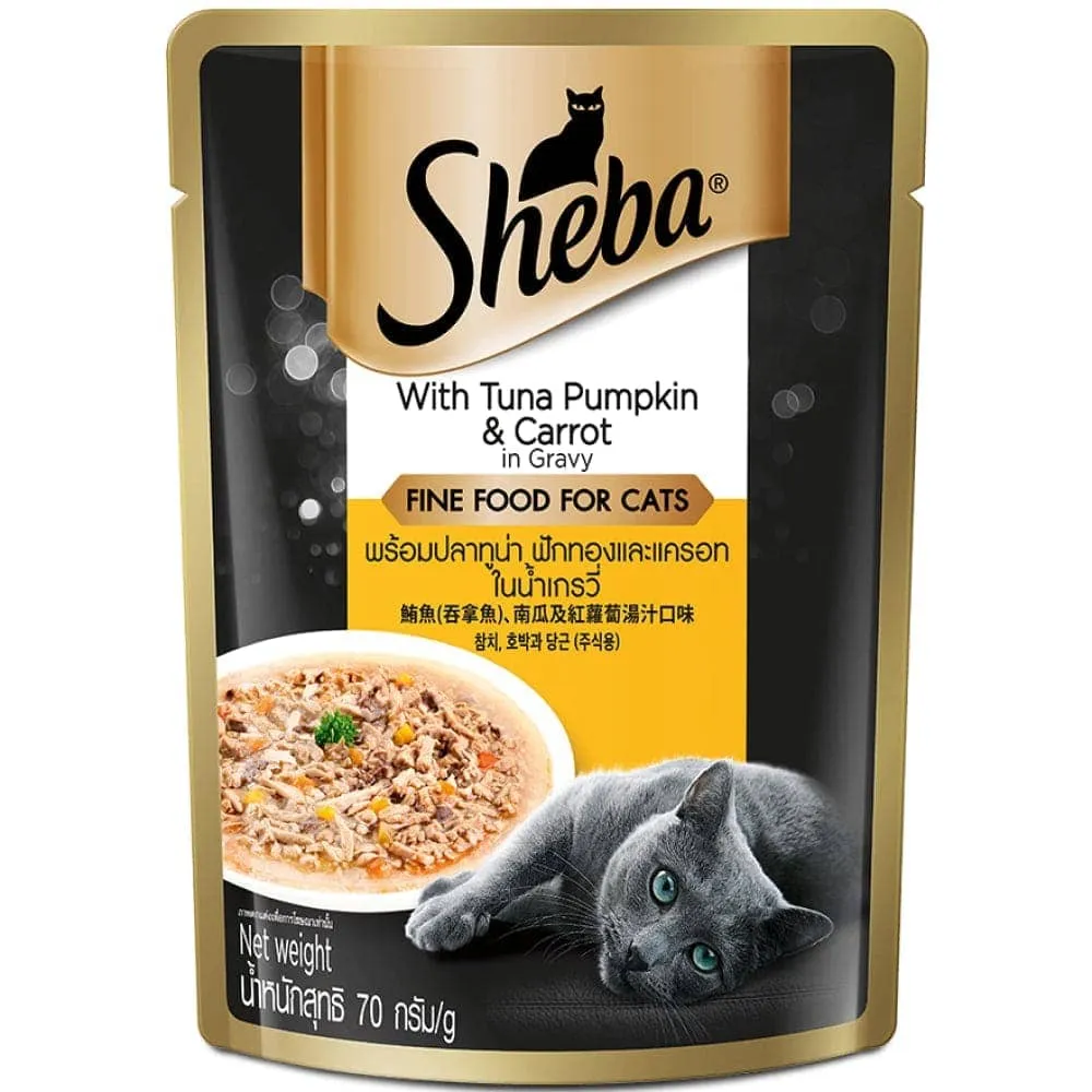 Sheba Tuna Pumpkin & Carrot In Gravy Rich Premium Adult Fine Cat Wet Food and Chicken All Life Stage Cat Dry Food Combo