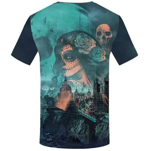 Skull T-shirt Men Animal Tshirt Printed Reflection Tshirts Casual Graffiti Tshirts Cool Mountain Shirt Print Short Sleeve