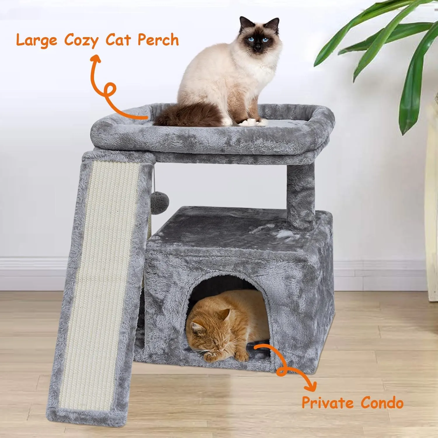 Small Cat Tree for Indoor CatsCat Tower with Scratching Post and BoardCat House with Perch for Kitten, Stable Condo and Stand (Light Grey)