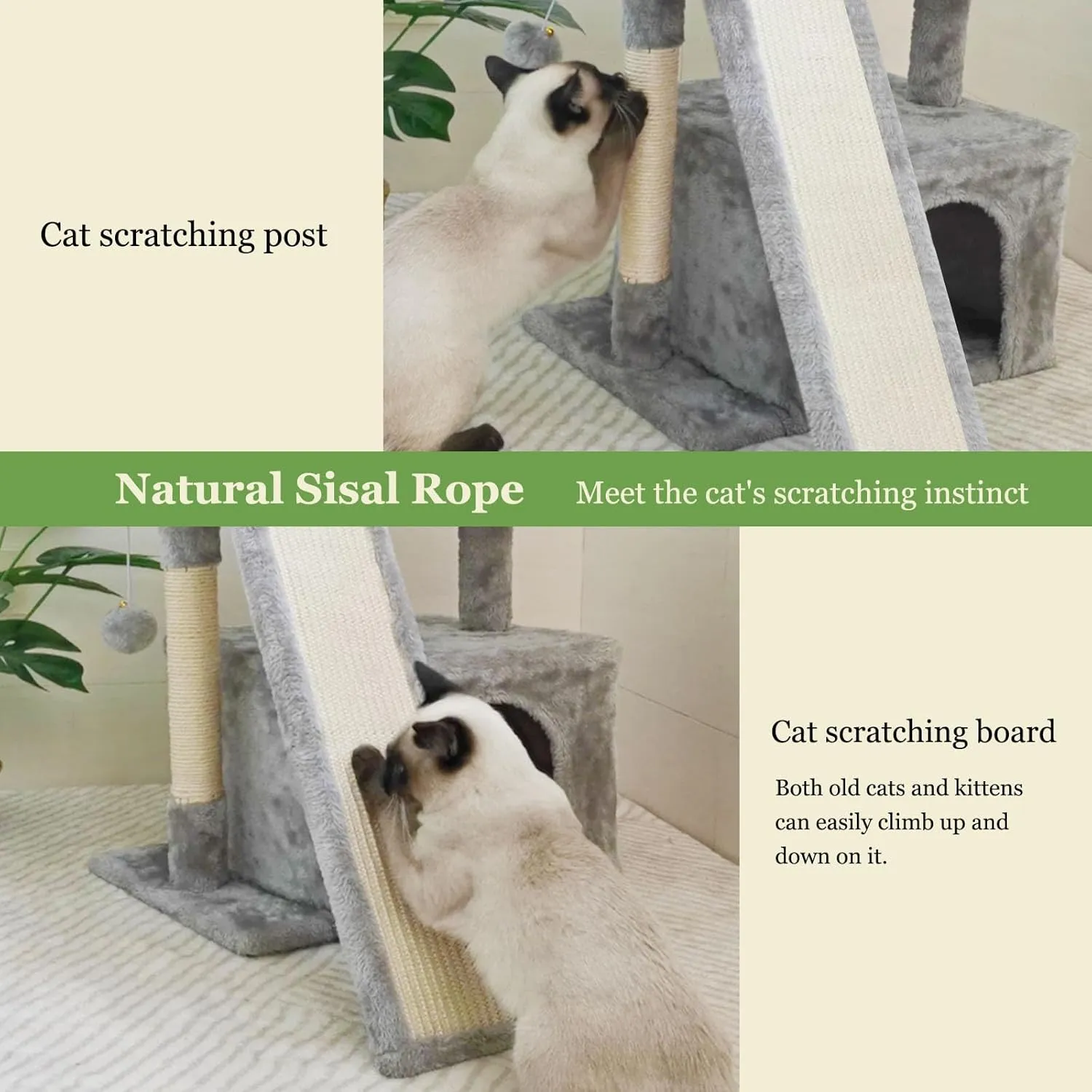 Small Cat Tree for Indoor CatsCat Tower with Scratching Post and BoardCat House with Perch for Kitten, Stable Condo and Stand (Light Grey)