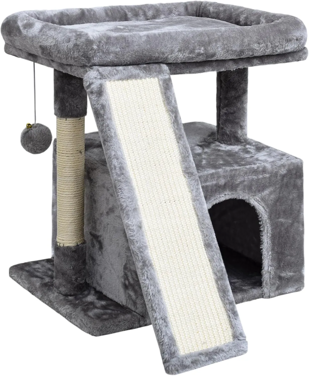 Small Cat Tree for Indoor CatsCat Tower with Scratching Post and BoardCat House with Perch for Kitten, Stable Condo and Stand (Light Grey)