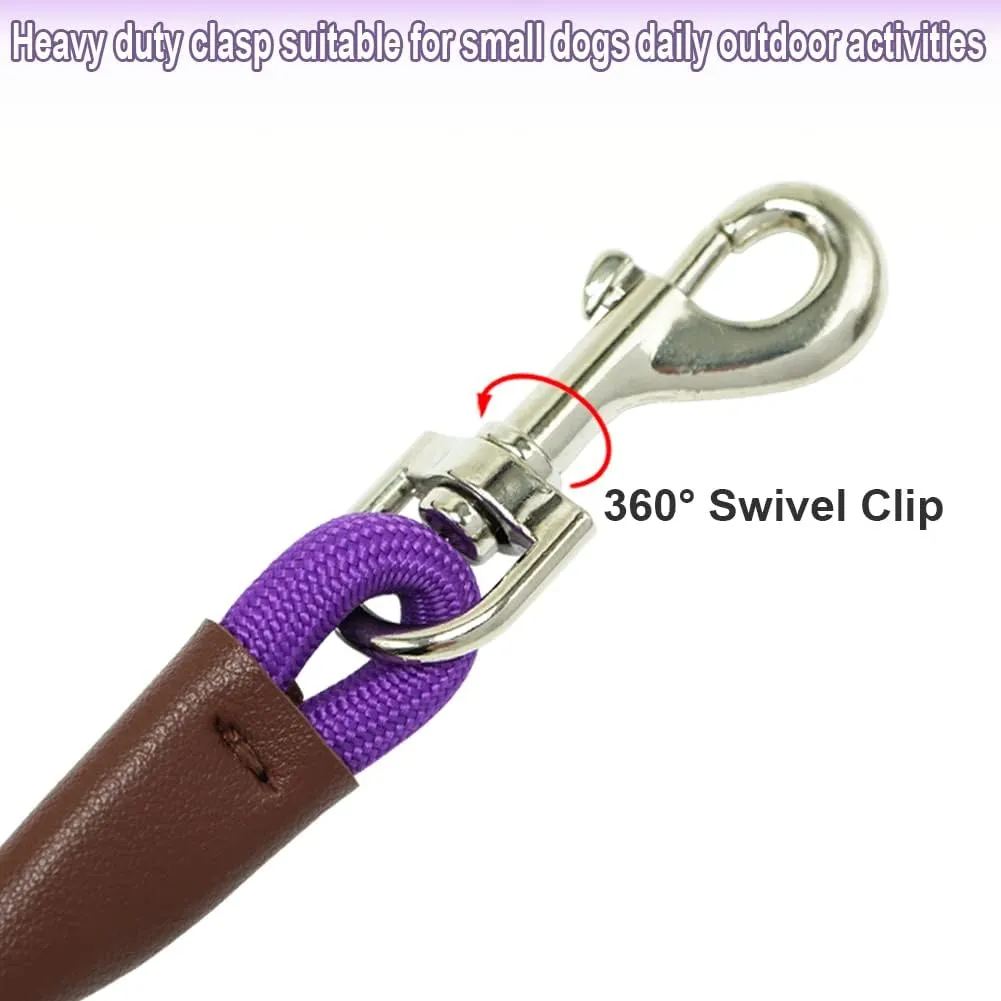 Small Dog Leash, 1/4" by 6/8/10 FT Lightweight Strong Nylon Rope Leash, Bright Classic Lead for Small Pets/Puppy/Cat (8ft, Purple)