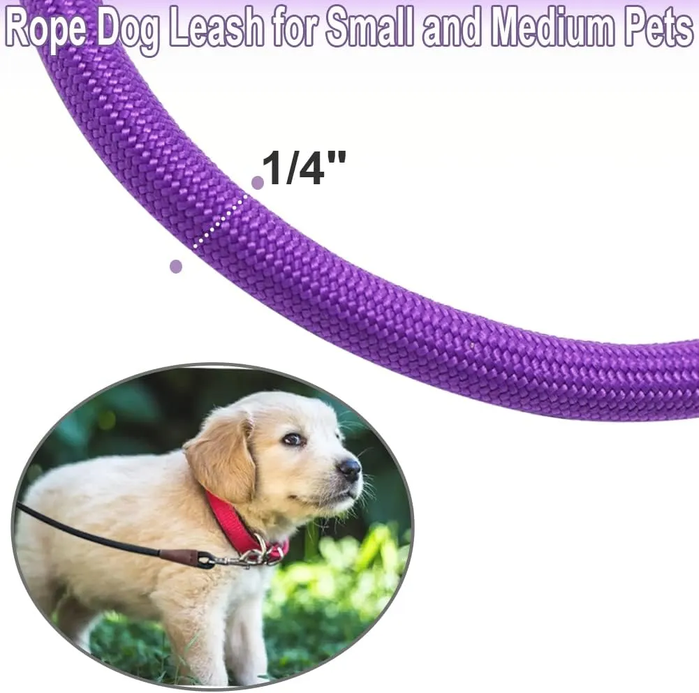 Small Dog Leash, 1/4" by 6/8/10 FT Lightweight Strong Nylon Rope Leash, Bright Classic Lead for Small Pets/Puppy/Cat (8ft, Purple)