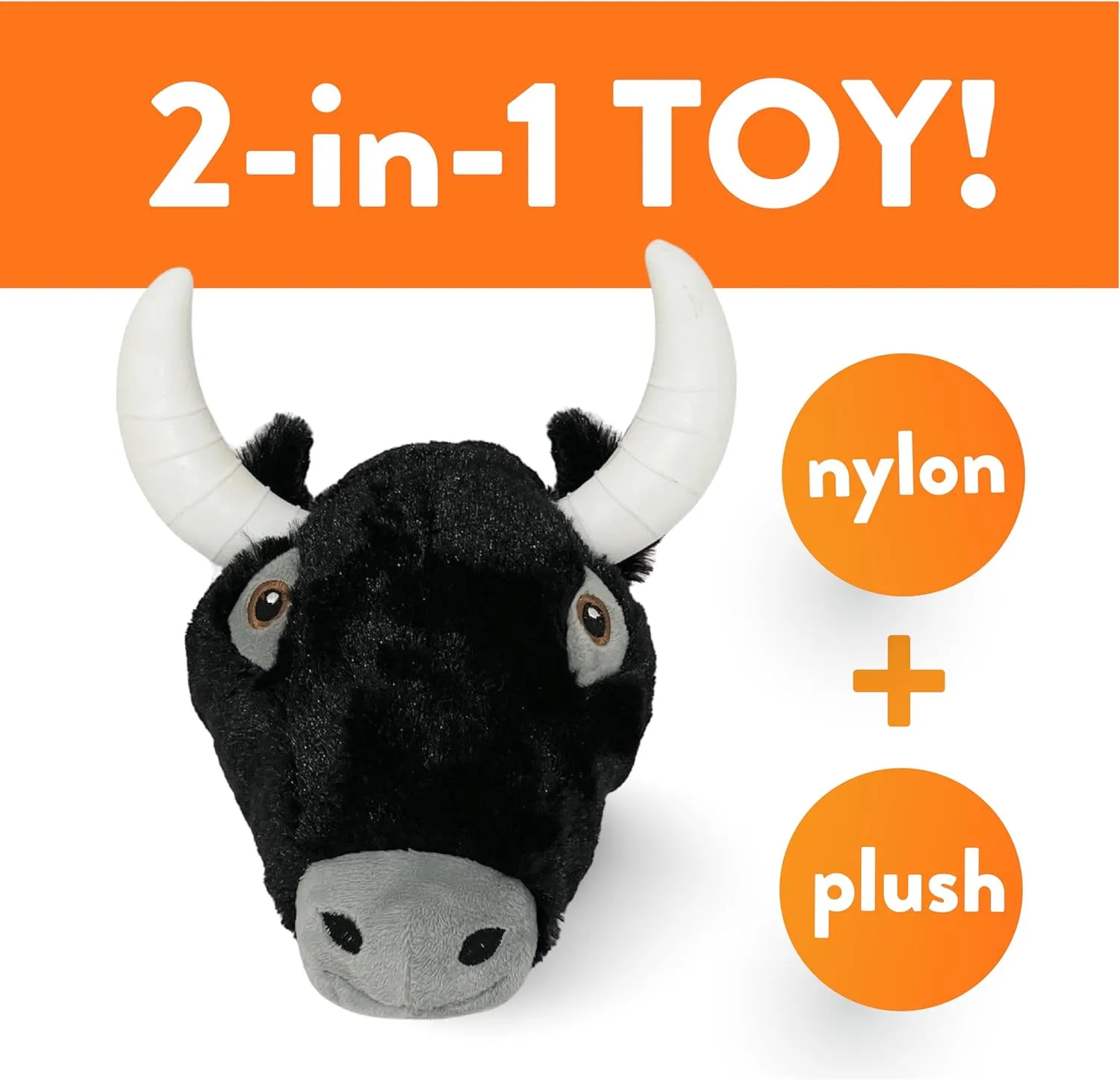 Spunky pup Knucklehead Durable Dog Toy - 2-in-1 Plush & Chew Toy for Aggressive Chewers, Chicken-Flavored Dental Chew, Durable Double-Stitched Squeaker- Bull