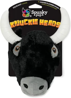 Spunky pup Knucklehead Durable Dog Toy - 2-in-1 Plush & Chew Toy for Aggressive Chewers, Chicken-Flavored Dental Chew, Durable Double-Stitched Squeaker- Bull