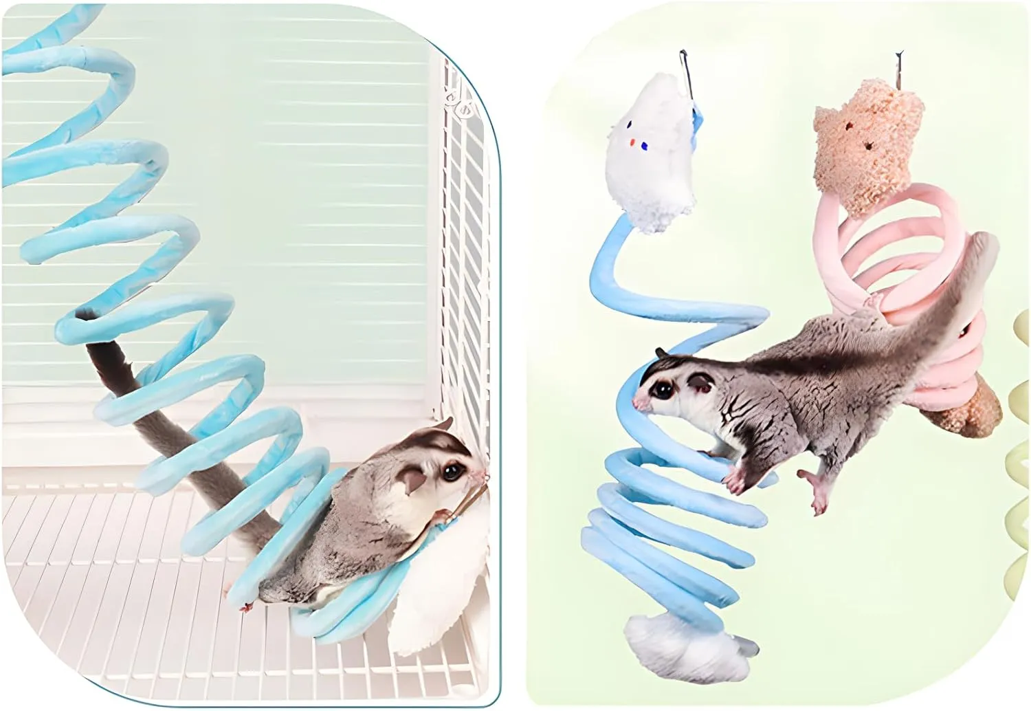 Sugar Glider Toys, Elastic Sugar Glider Climbing Ropes, Hanging Sugar Cage Accessories, Rat Enrichment Climbing Toys, Soft Touch Small Pet Swing Toy (2pcs Blue & Yellow)
