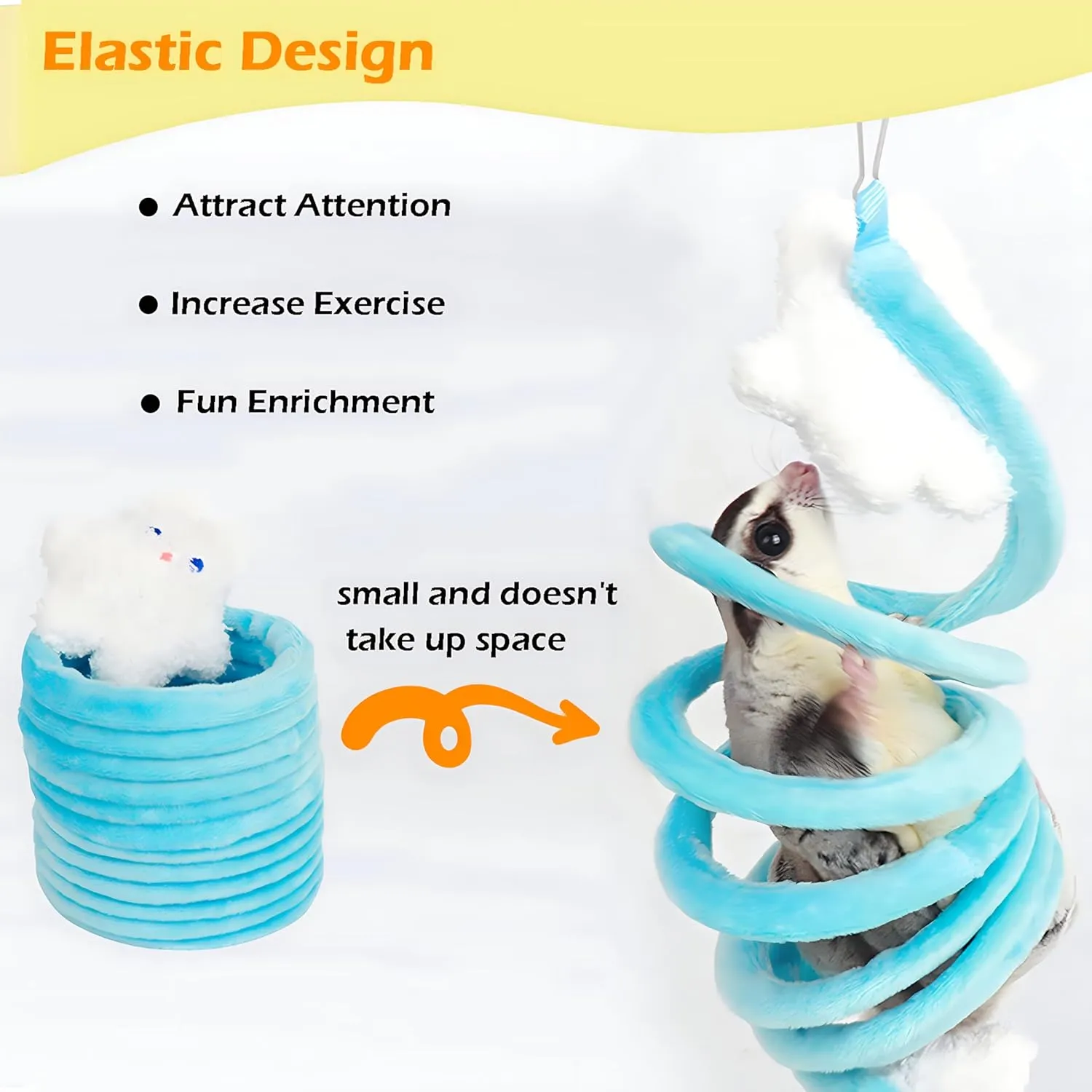 Sugar Glider Toys, Elastic Sugar Glider Climbing Ropes, Hanging Sugar Cage Accessories, Rat Enrichment Climbing Toys, Soft Touch Small Pet Swing Toy (2pcs Blue & Yellow)