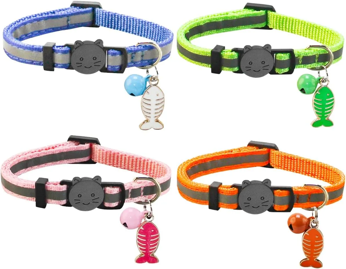 SuperBuddy Reflective Collar Breakaway with Bell - 4 Pack Cat Safety Collars for Boys & Girls-Safety Buckle Kitten Collar for Pet Supplies,Stuff,Accessories