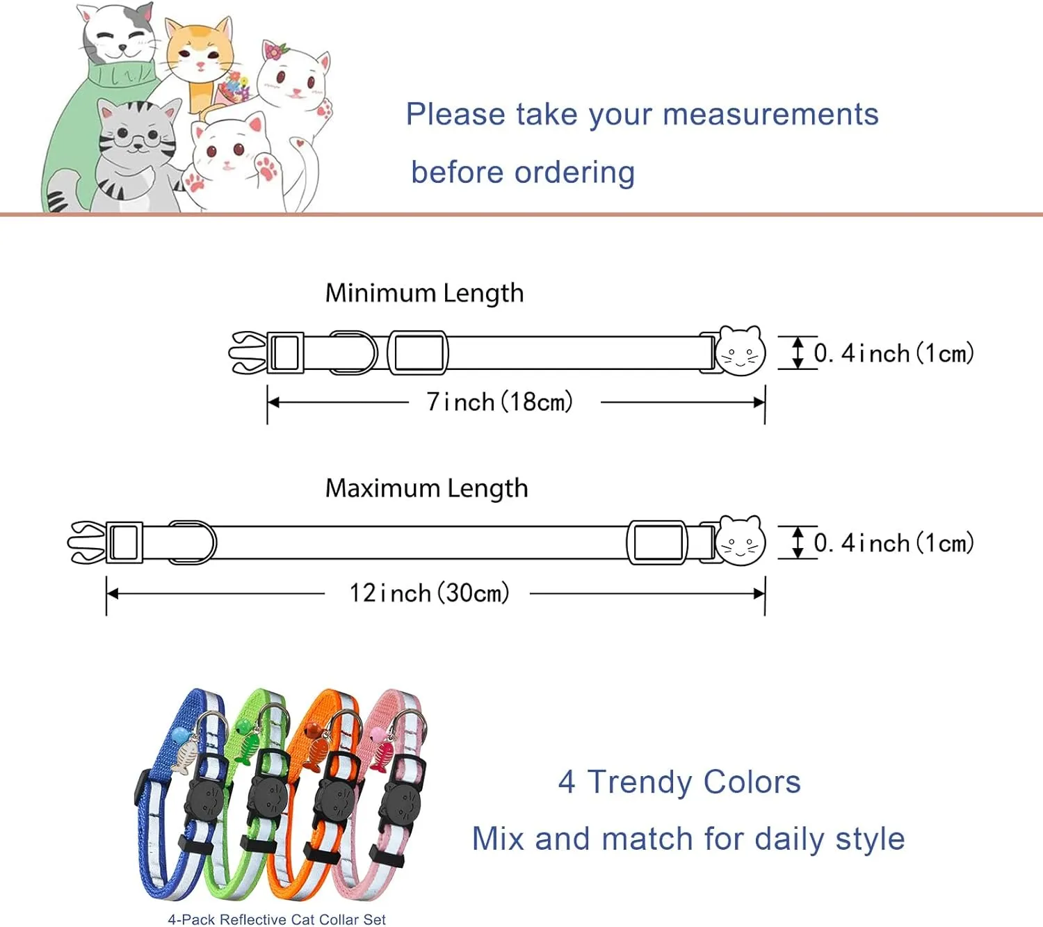 SuperBuddy Reflective Collar Breakaway with Bell - 4 Pack Cat Safety Collars for Boys & Girls-Safety Buckle Kitten Collar for Pet Supplies,Stuff,Accessories