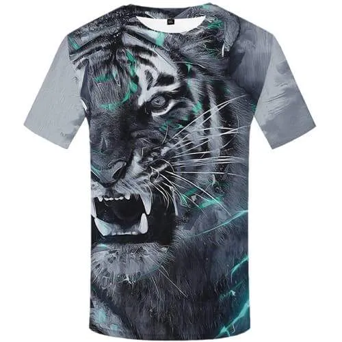 Tiger T shirts Men Gray Tshirts Casual Animal T-shirts 3d Gray Tshirt Printed Cartoon Tshirt Anime Short Sleeve Punk Rock Men