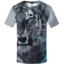 Tiger T shirts Men Gray Tshirts Casual Animal T-shirts 3d Gray Tshirt Printed Cartoon Tshirt Anime Short Sleeve Punk Rock Men