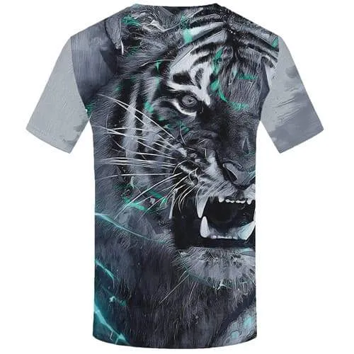 Tiger T shirts Men Gray Tshirts Casual Animal T-shirts 3d Gray Tshirt Printed Cartoon Tshirt Anime Short Sleeve Punk Rock Men