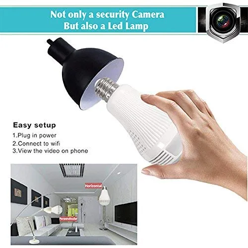 Ultra HD 960p Wifi Camera Bulb Wireless, WiFi Security Camera, Full HD Video And Audio Recording, 360 Degrees Panoramic View for Home, Office, Surveillance, Live View/Motion Detection/Light Vision