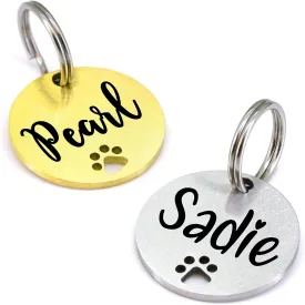 Ultra Joys Dog Tags Personalized for Pets - Hollow Paw Custom Pet ID Tag - Engraved Dog Tag for Small, Large Dogs - Small Round in Silver