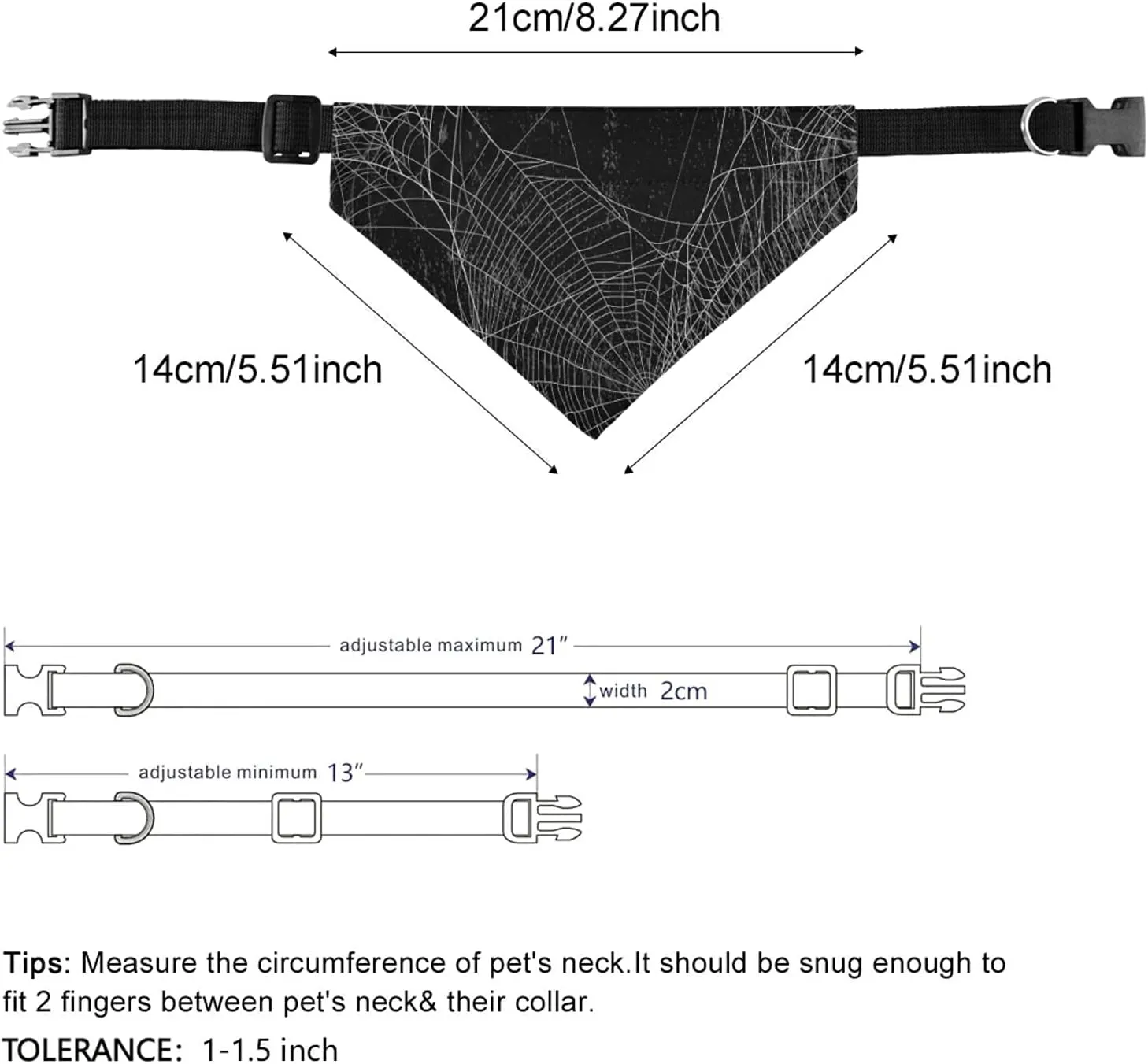 Vintage Spider Web Against Retro Black Halloween Wall Dog Adjustable Martingale Collar, Saliva Bibs Pet Regular Collars for Cat Pets, Buckle Bandanas Triangle Kerchief Bibs Scarf
