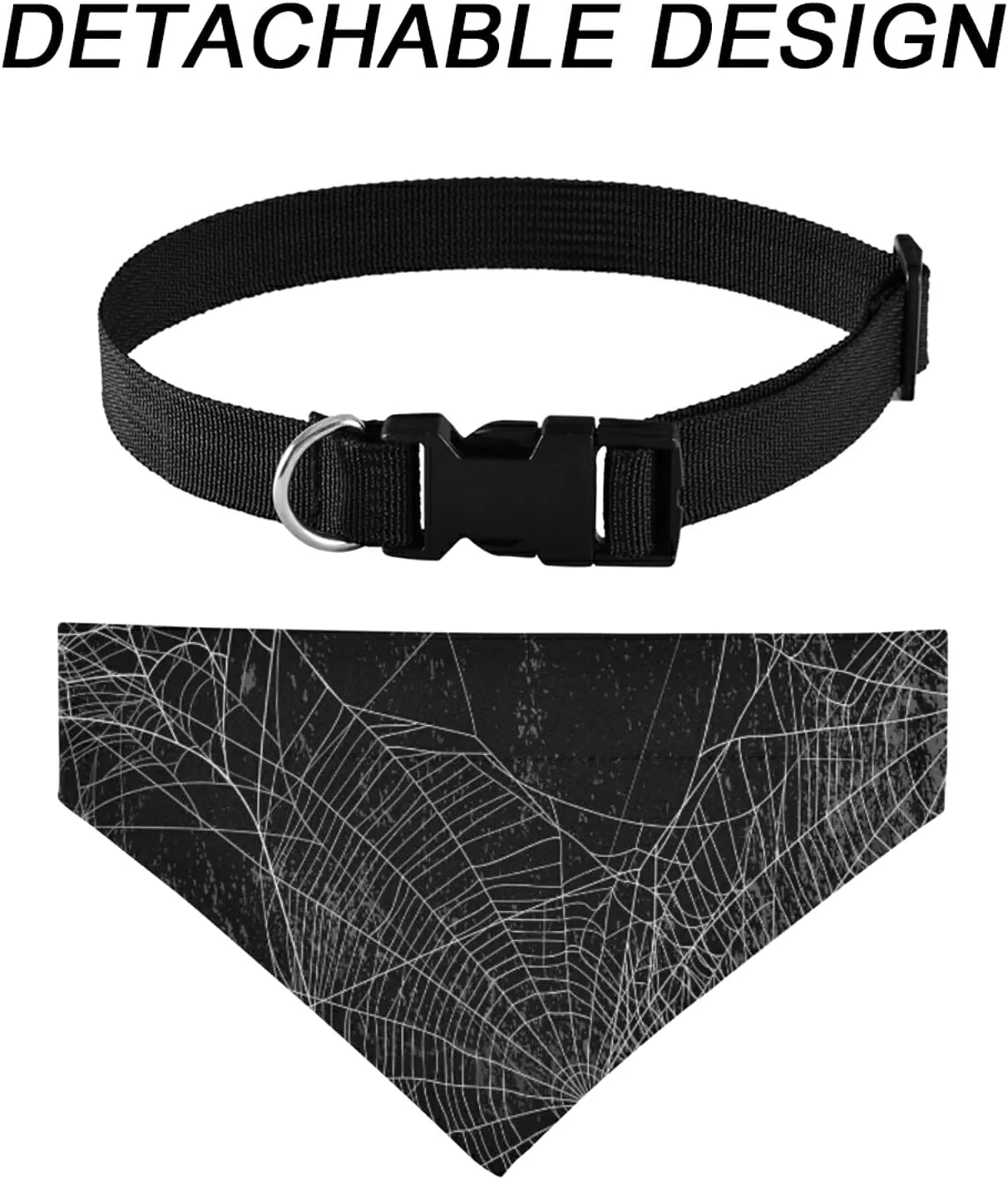 Vintage Spider Web Against Retro Black Halloween Wall Dog Adjustable Martingale Collar, Saliva Bibs Pet Regular Collars for Cat Pets, Buckle Bandanas Triangle Kerchief Bibs Scarf