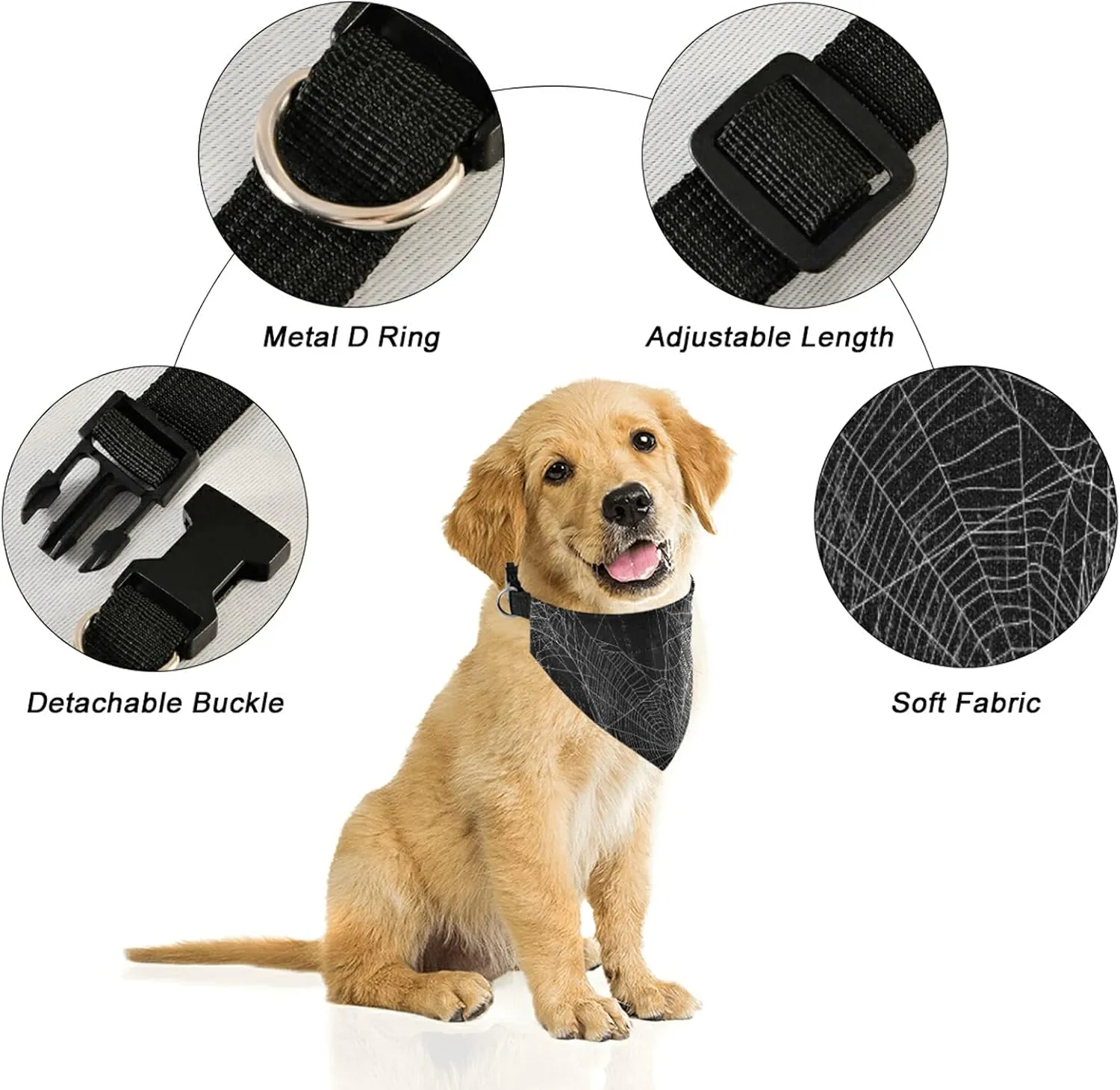 Vintage Spider Web Against Retro Black Halloween Wall Dog Adjustable Martingale Collar, Saliva Bibs Pet Regular Collars for Cat Pets, Buckle Bandanas Triangle Kerchief Bibs Scarf