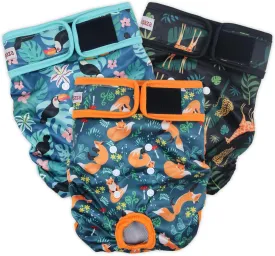 Washable Dog Diapers (3 Pack), Reusable Dog Diapers for Doggie Heat Period, Reusable Doggie Diaper for Female Dogs (Giraffe, Tucan, Fox, Small)