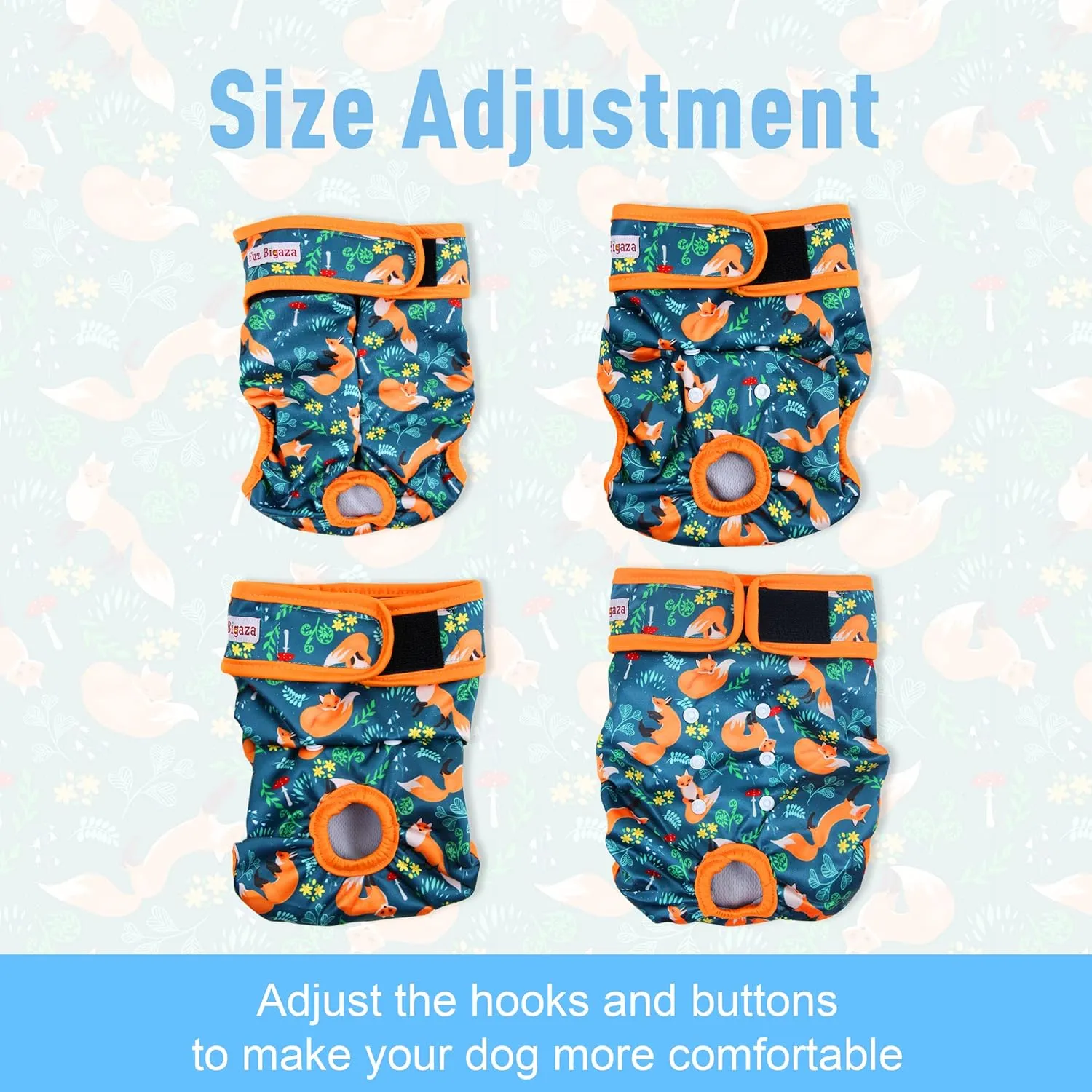 Washable Dog Diapers (3 Pack), Reusable Dog Diapers for Doggie Heat Period, Reusable Doggie Diaper for Female Dogs (Giraffe, Tucan, Fox, Small)