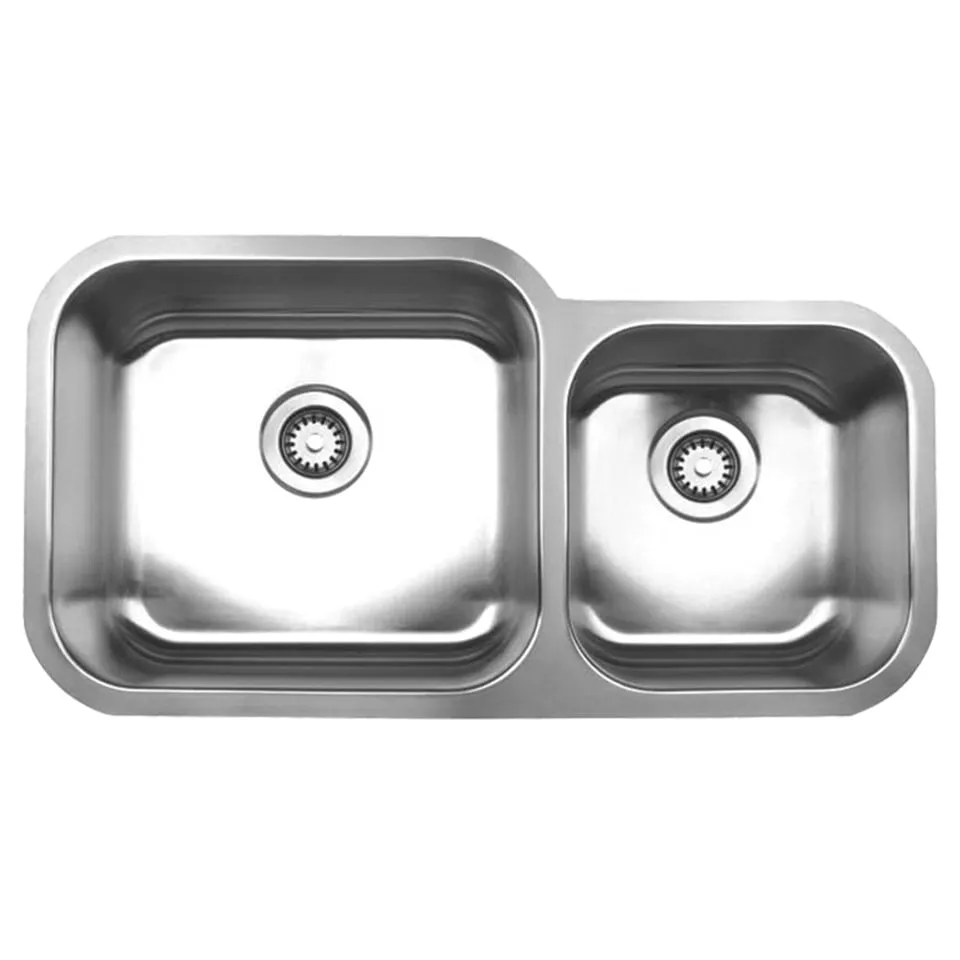 Whitehaus WHNDBU3318 Noah's Collection Brushed Stainless Steel Double Bowl Undermount Sink