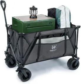 Whitsunday Heavy Duty Collapsible Wagon Cart, 380lb Load-Bearing Utility Wagon Cart with Big All Terrain Wheels, Folding Outdoor Wagon with Side Pocket for Beach, Camping, Outdoor Grey