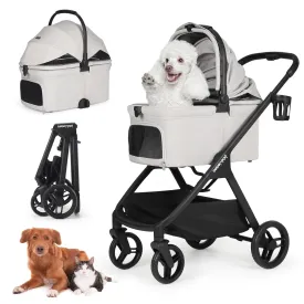 X-5 Luxury Pet Stroller for Medium Dog Under 55lbs or 2 Small Dogs & Cats, Foldable and Carrier -Detachable (Grey)